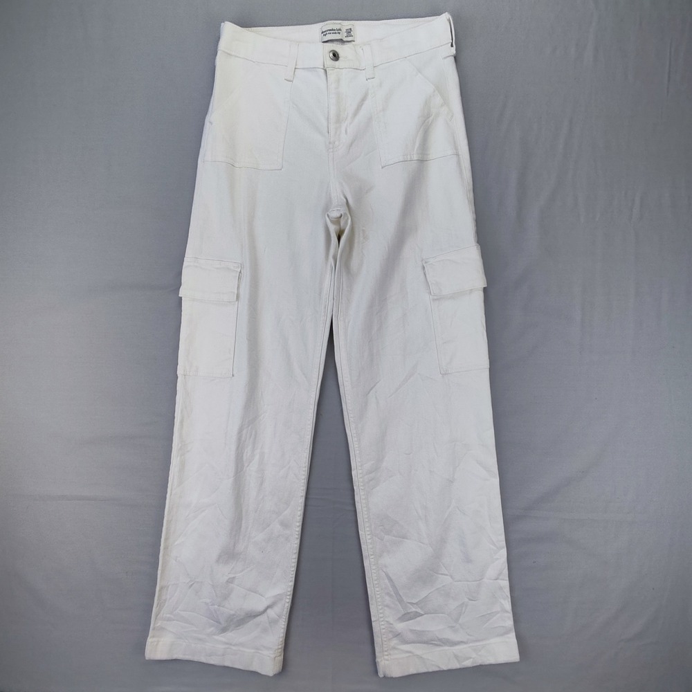 Abercrombie Kids Pants Girls 17/18 Long White High Rise Wide Leg Cargo Utility